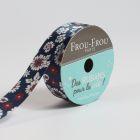 Bobinette Ruban Satin Fleuri Frou-Frou Navy - 16 mm x 5 mètres