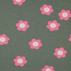 Tissu Jersey Coton Fleurs Oli sur fond Vert