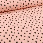 Tissu Sweat léger envers molletonné Bio Pois noirs sur fond Rose nude - Par 10 cm