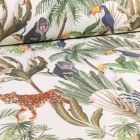 Tissu Toile Polycoton Grande largeur Jungle natural sur fond Ecru