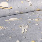 Tissu Doudou Cosmo planet 3D sur fond Gris