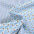 Tissu Coton imprimé Arty Eventails bleu ciel sur fond Blanc