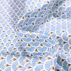 Tissu Coton enduit Eventails bleu ciel sur fond Blanc