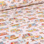 Tissu Coton enduit Road trip Van sur fond Ecru