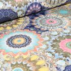 Tissu Jacquard damassé Mandala sur fond Bleu foncé