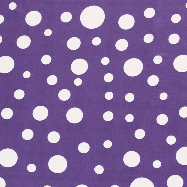 Tissu  Mousseline Pois blanc différentes tailles sur fond Violet - Par 10 cm