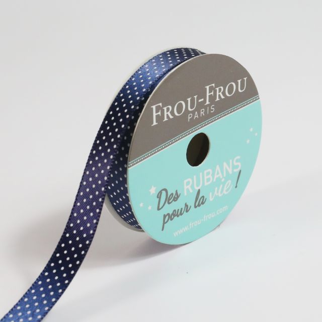 Ruban Satin pois Frou-Frou Navy - 9 mm x 5 mètres