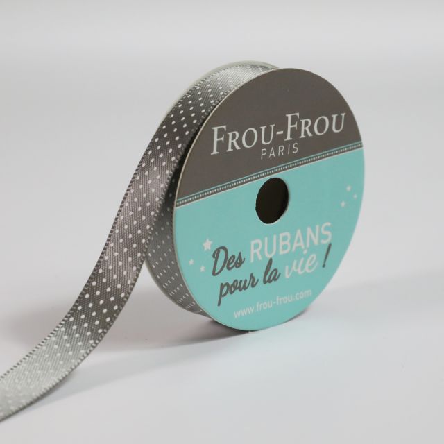 Ruban Satin pois Frou-Frou Ciel d'orage - 9 mm x 5 mètres