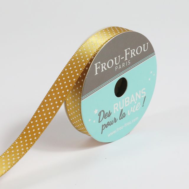 Ruban Satin pois Frou-Frou Poussière d'or - 9 mm x 5 mètres