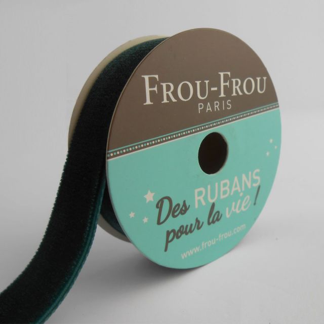 Bobinette Ruban Velours uni Frou-Frou Emeraude - 16 mm x 1,5 mètres