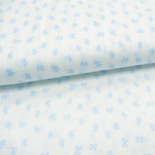 Tissu Piqué de coton Blanc Noeuds Bleu ciel 10 mm - Par 10 cm