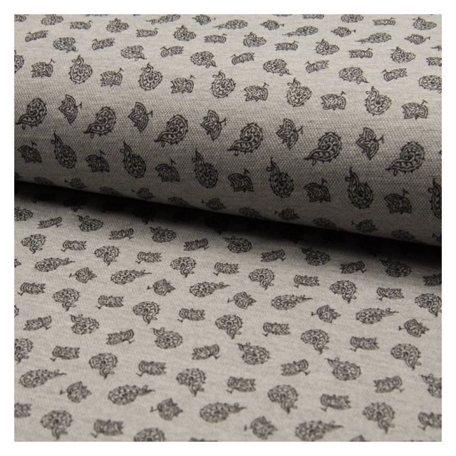 Tissu Jersey Piqué de coton spécial Polo Kashmir sur fond Gris clair - Par 10 cm