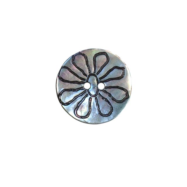 Bouton nacré fleur gravé Georgius 22 mm - Ecru