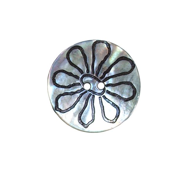 Bouton nacré fleur gravé Georgius 27 mm - Ecru