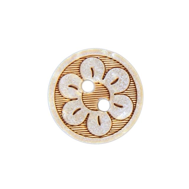 Bouton petite fleur gravée en bois 12 mm