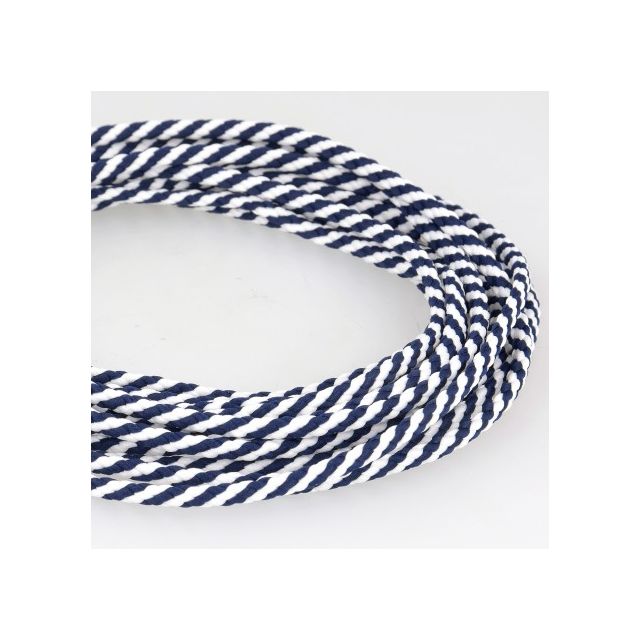 Cordon Tressé 5 mm - Bleu Marine et blanc