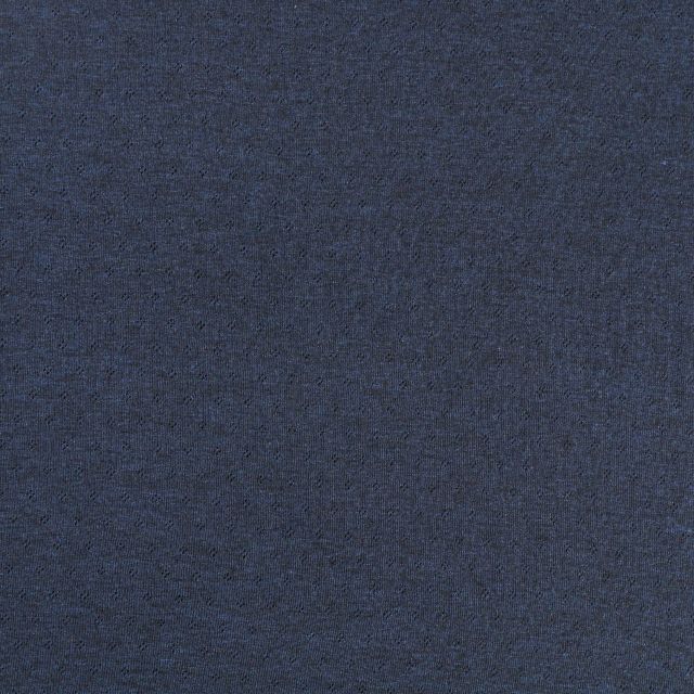 Tissu Jersey Coton ajouré uni Bleu indigo chiné - Par 10 cm