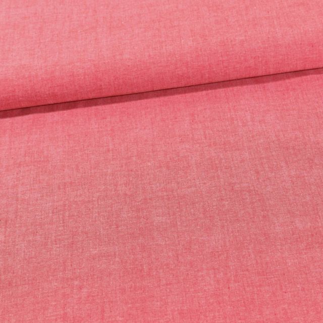 Tissu Chambray Coton uni Rouge - Par 10 cm