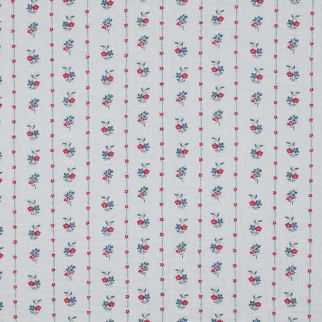 Tissu Double gaze Fleuris rayé sur fond Blanc