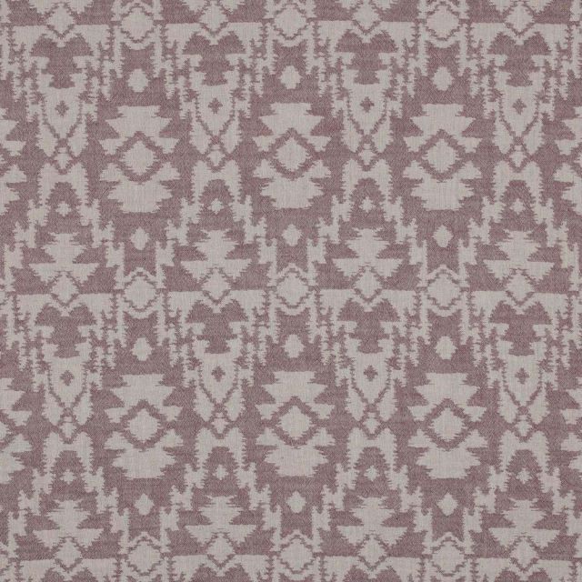 Tissu Jacquard Double gaze Ethnique lilas sur fond Ecru