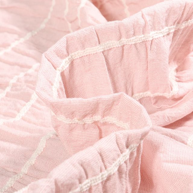 Tissu Voile de Coton smocké brodé uni Rose pâle