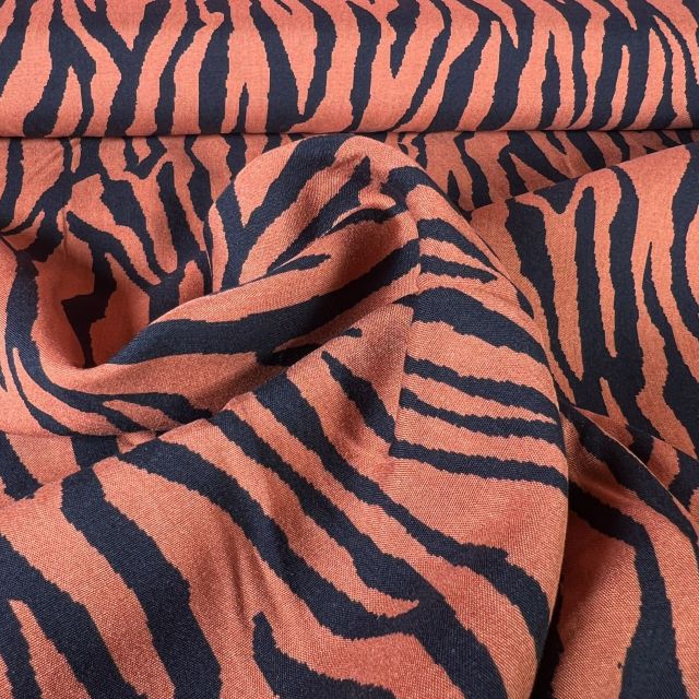 Tissu Viscose Zébré Lou sur fond Orange