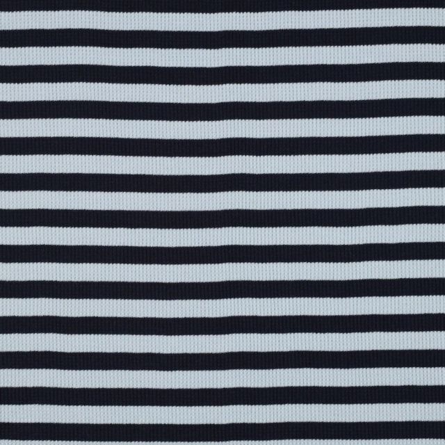 Tissu Jersey Bord Cote Rayé Marine sur fond Bleu