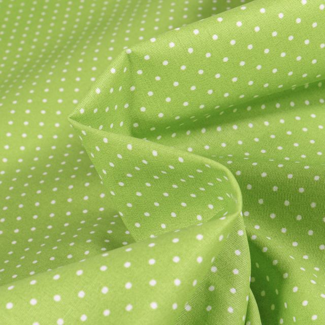 Tissu Coton enduit Little dots sur fond Vert anis