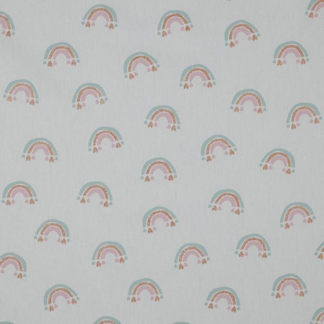 Tissu Popeline de Coton Poppy LittleBird Arc-en-ciel doré sur fond Blanc