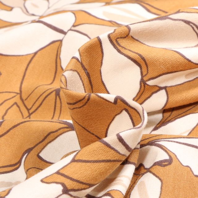 Tissu Jersey Coton Anissa sur fond Ocre