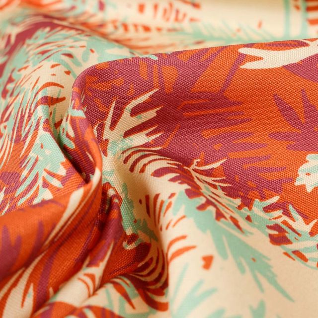 Tissu Toile Dralon Feuillage sur fond Orange