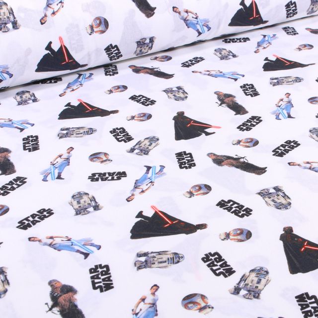 Tissu Coton imprimé sous licence Star Wars sur fond Blanc