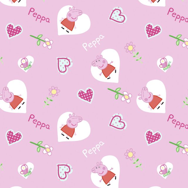 Tissu Coton sous licence Bio Peppa pig sur fond Rose