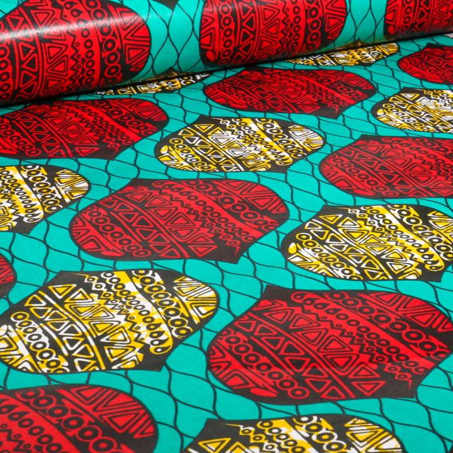 Tissu Wax africain n°  711 sur fond Bleu turquoise