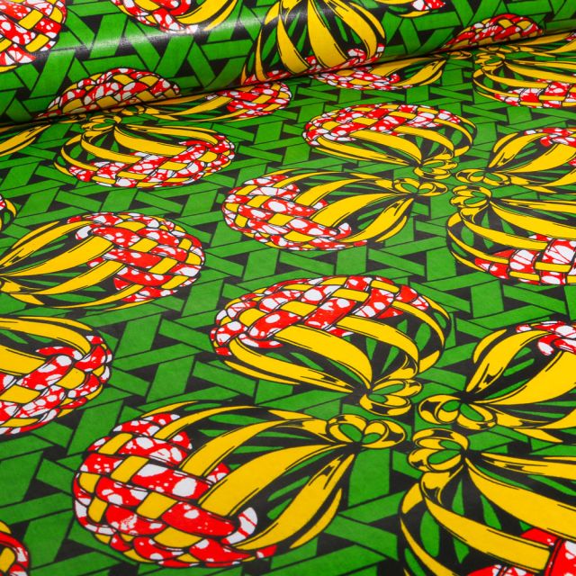 Tissu Wax africain n°  735 sur fond Vert