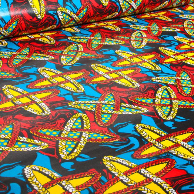 Tissu Wax africain n°  743 sur fond Bleu turquoise