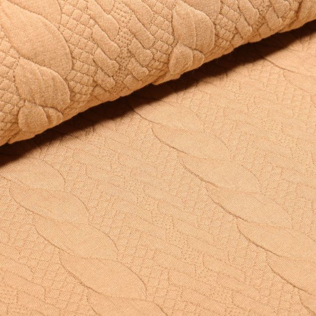 Tissu Sweat matelassé tressé Beige - Par 10 cm