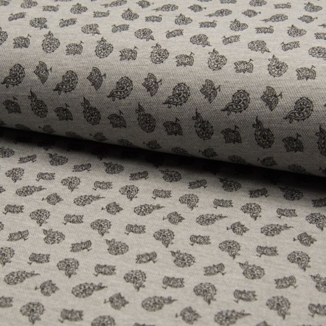 Tissu Jersey Piqué de coton spécial Polo Kashmir Multicouleurs sur fond Gris clair - Par 10 cm