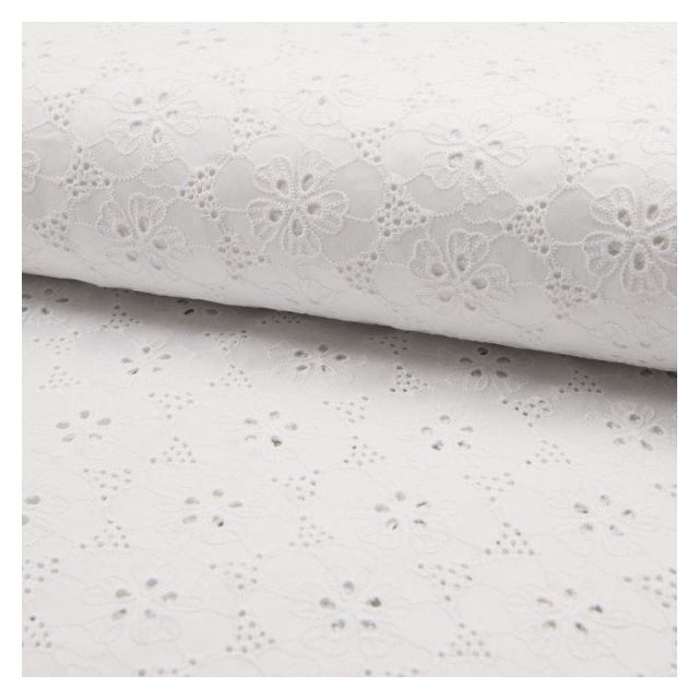 Tissu Broderie anglaise satiné n°050 sur fond Blanc - Par 10 cm