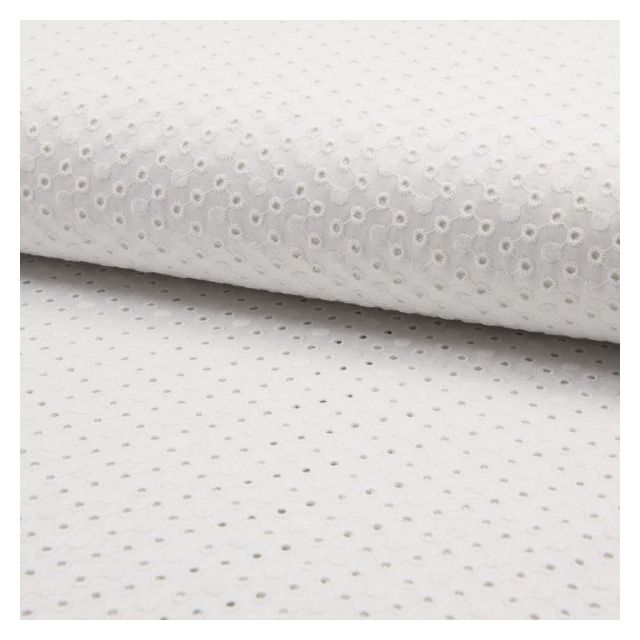 Tissu Broderie anglaise satiné n°250 sur fond Blanc - Par 10 cm