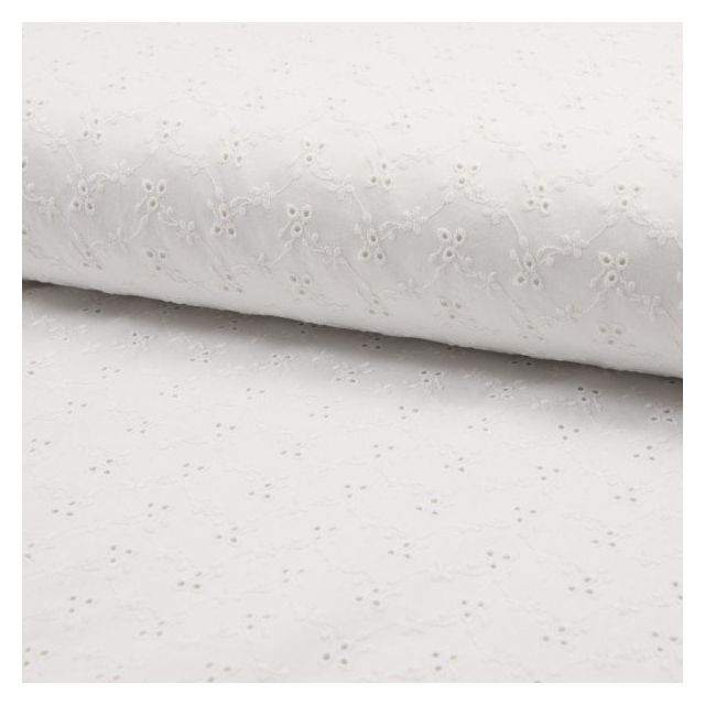 Tissu Broderie anglaise satiné n°450 sur fond Blanc - Par 10 cm