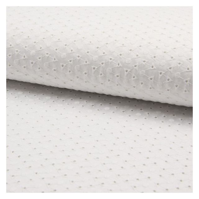 Tissu Broderie anglaise satiné n°550 sur fond Blanc - Par 10 cm