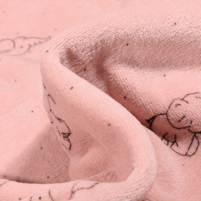 Tissu Jersey Velours tout doux Eléphanteau sur fond Rose bébé