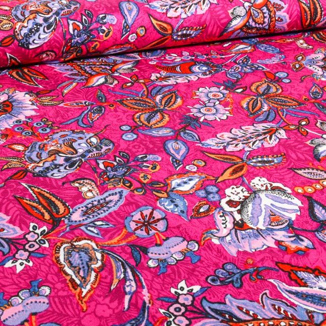 Tissu Jersey Viscose  Sigrid sur fond Rose fuchsia