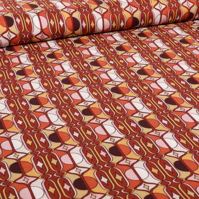 Tissu Viscose Chally Graphy sur fond Rouille