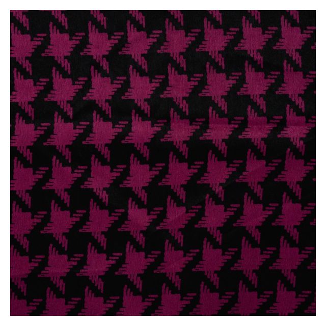 Tissu Polyester satiné Big pied de poule Framboise sur fond Noir