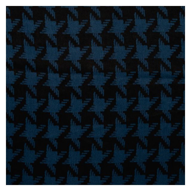 Tissu Polyester satiné Big pied de poule Pétrole sur fond Noir