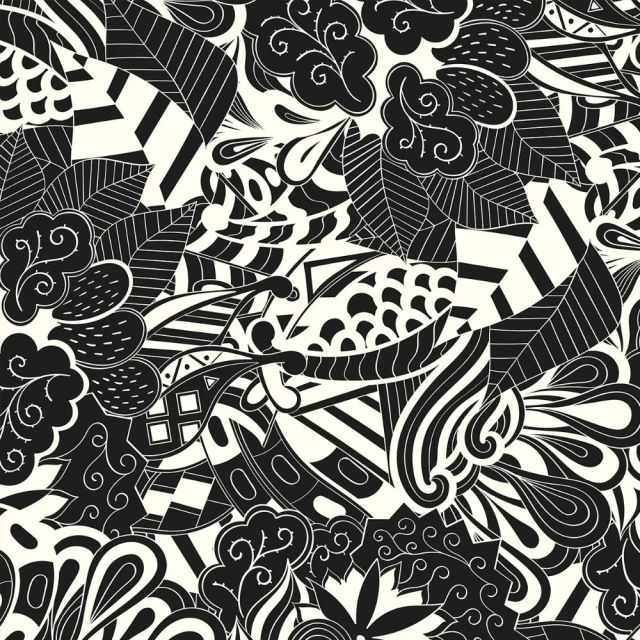 Tissu Voile de Viscose digital motif noir sur fond Blanc