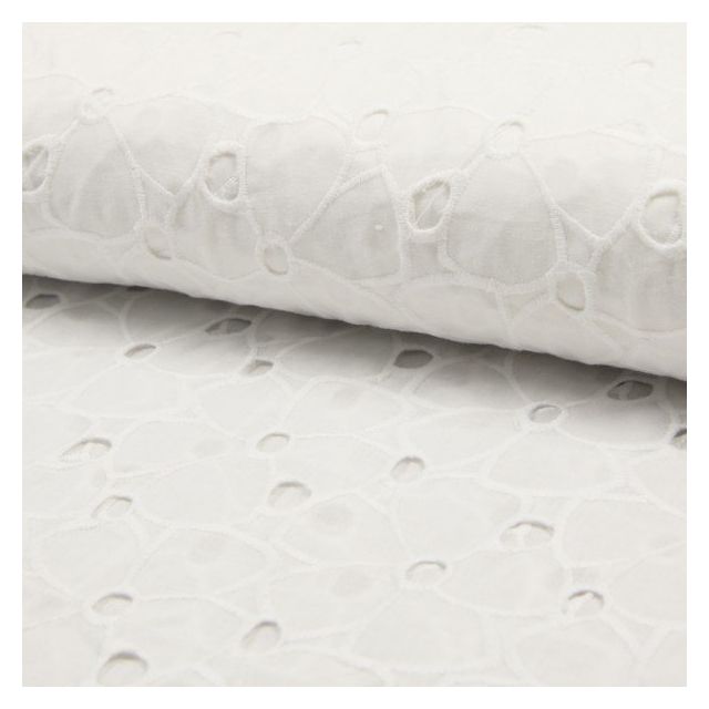 Tissu Broderie anglaise Deluxe n°150 sur fond Blanc - Par 10 cm