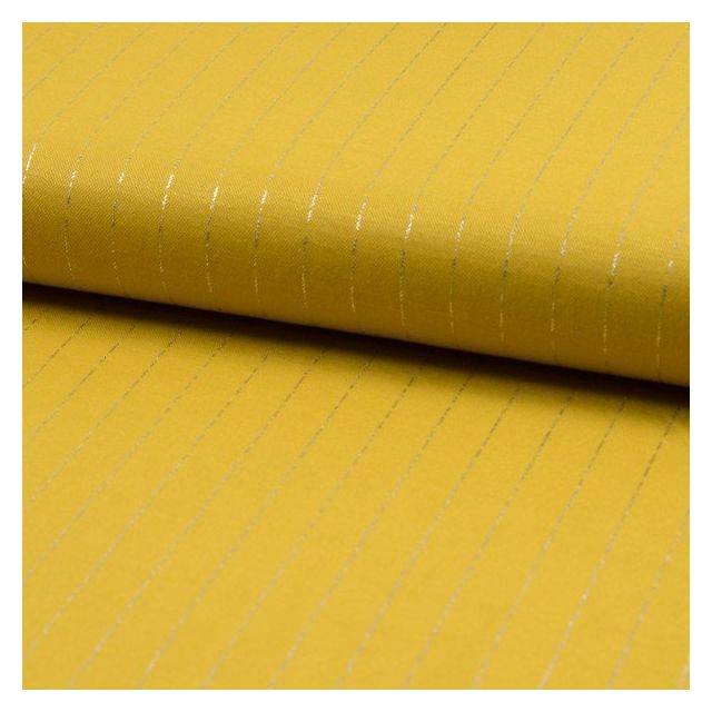 Tissu Polyviscose extensible rayures lurex Ocre - Par 10 cm